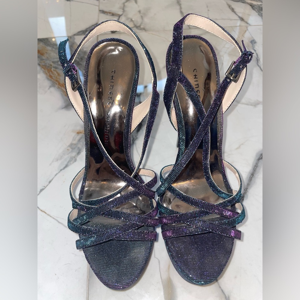 Chinese Laundry Shimmery Snakeskin Print Strappy Heels